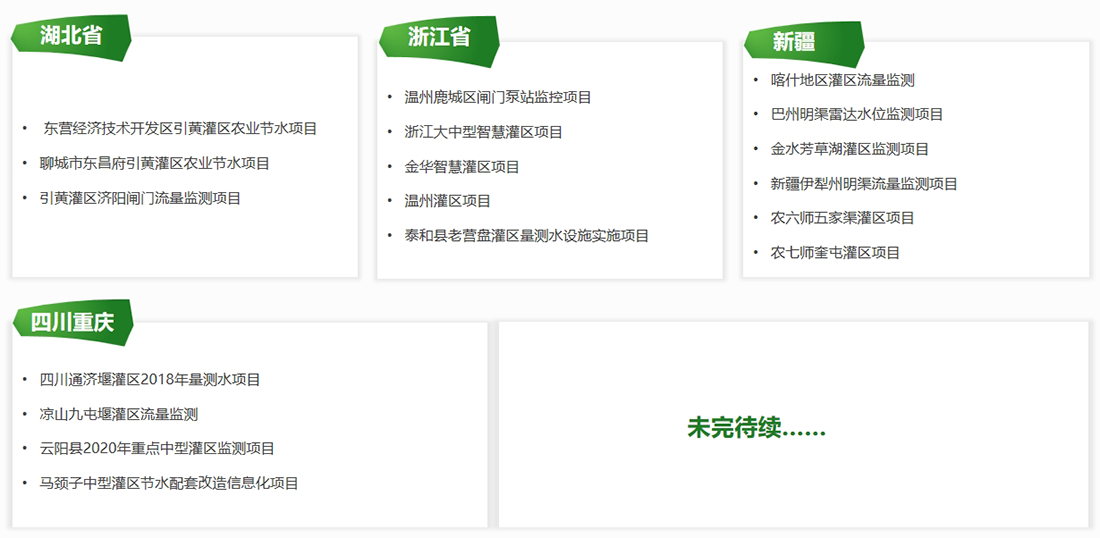 業(yè)績清單:湖北省、浙江省、新疆、四川重慶